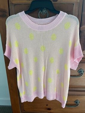 Light Pink Polka Dot Short-Sleeve Knit Sweater Size Large NWOT